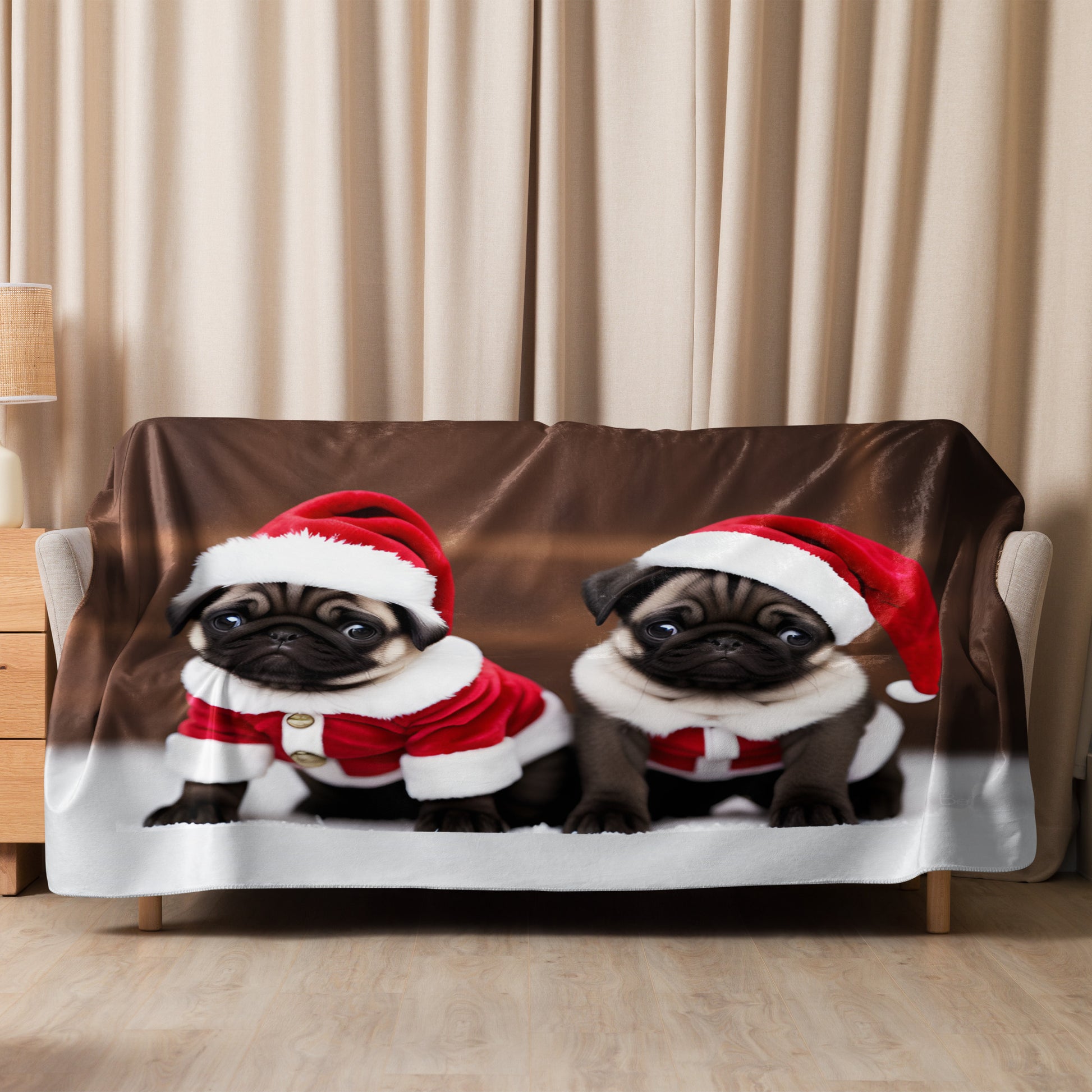 Double Pug Claus BeSculpt Photographic Art Sherpa Throw Blanket