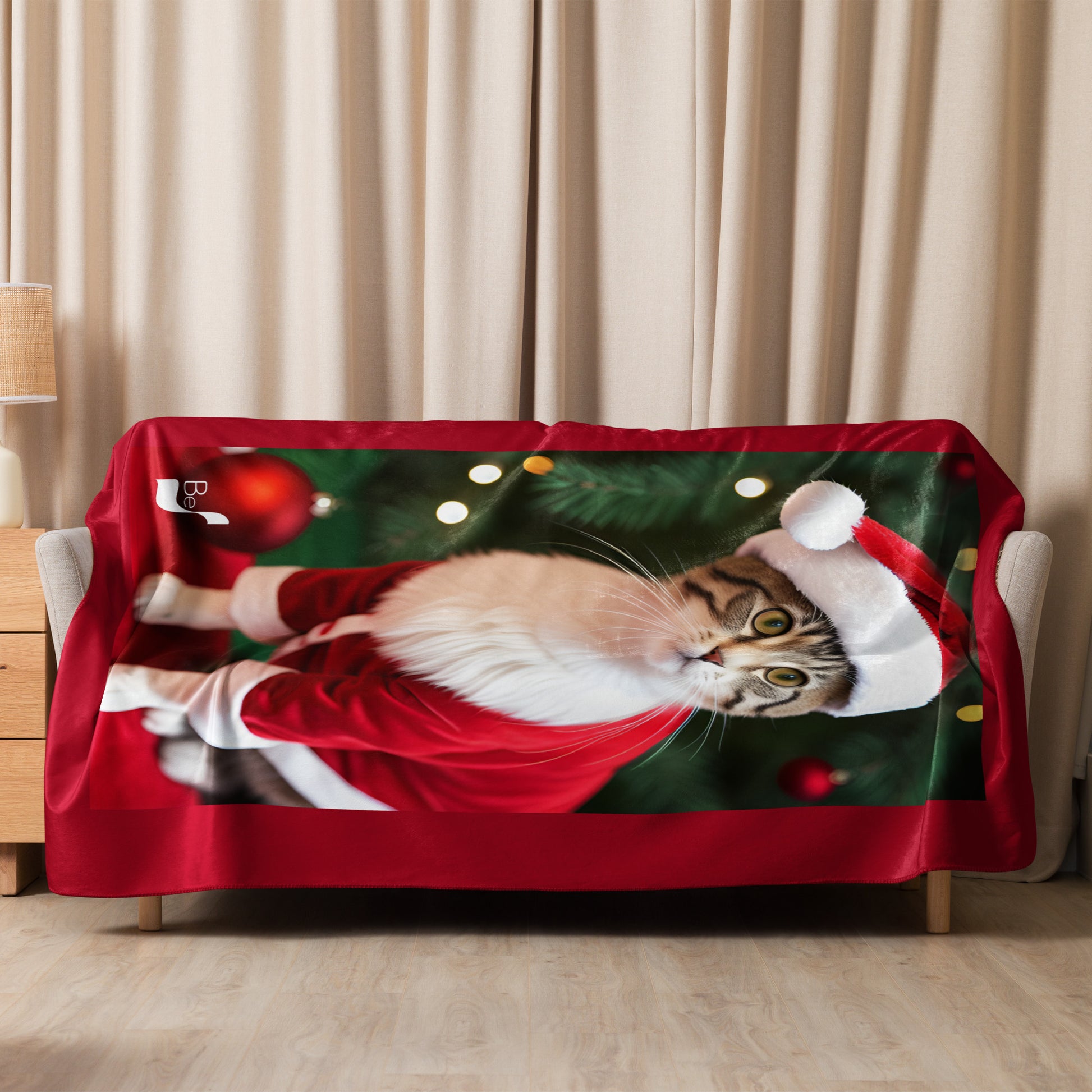 Purrfect Santa Kitty BeSculpt Photographic Art Sherpa Throw Blanket