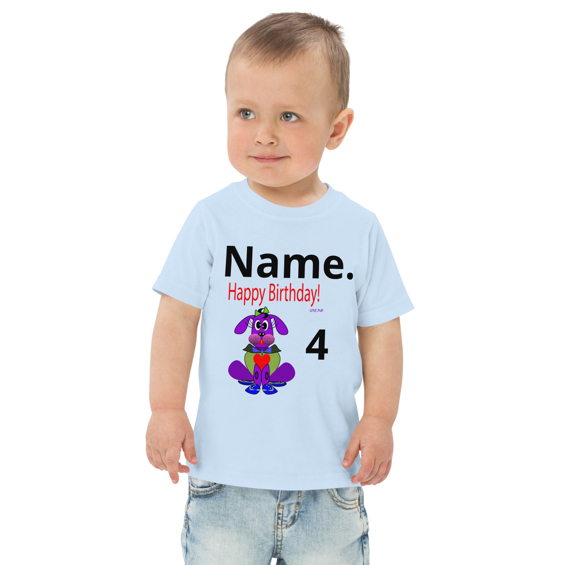 Personalize Happy Birthday Love Pup 1 Purple BeSculpt Toddler T-shirt 2T-5/6T