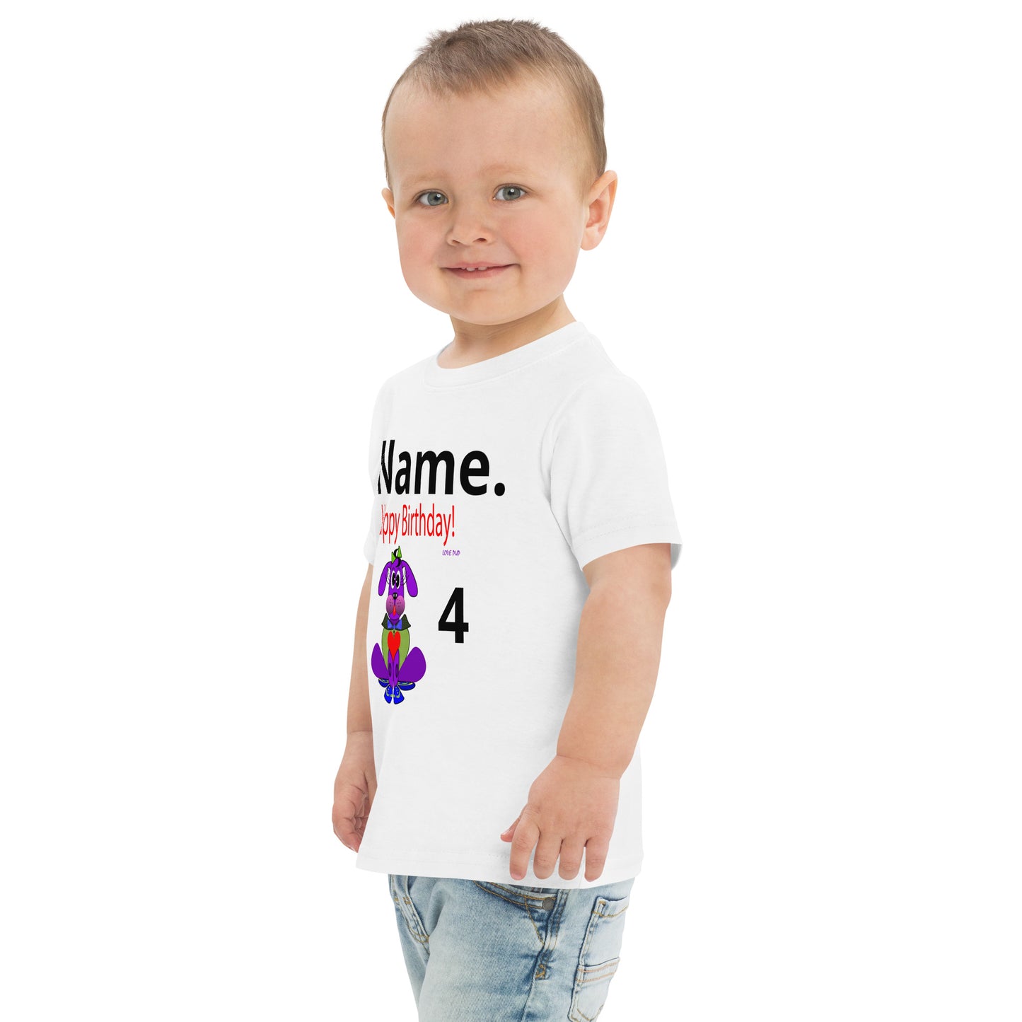 Personalize Happy Birthday Love Pup 1 Purple BeSculpt Kids Toddler T-shirt 2T-5/6T