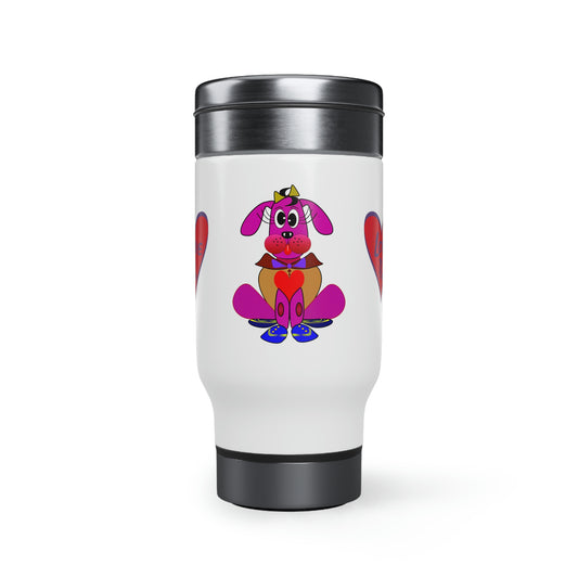 Love Pup 4 Hot Pink BeSculpt Kids Stainless Steel Travel Mug with Handle, 14oz