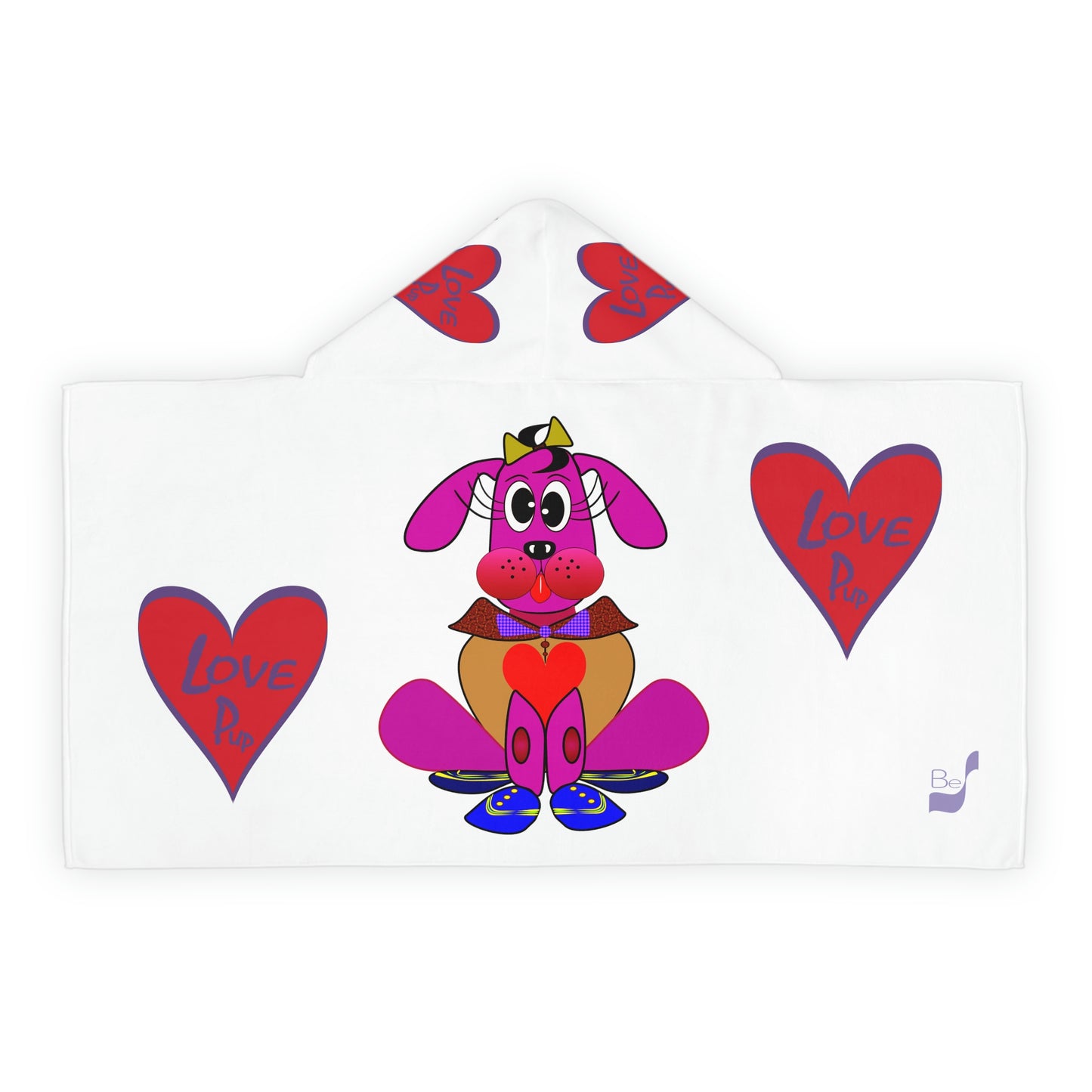 Love Pup 4 Hot Pink BeSculpt Kids Hooded Towel