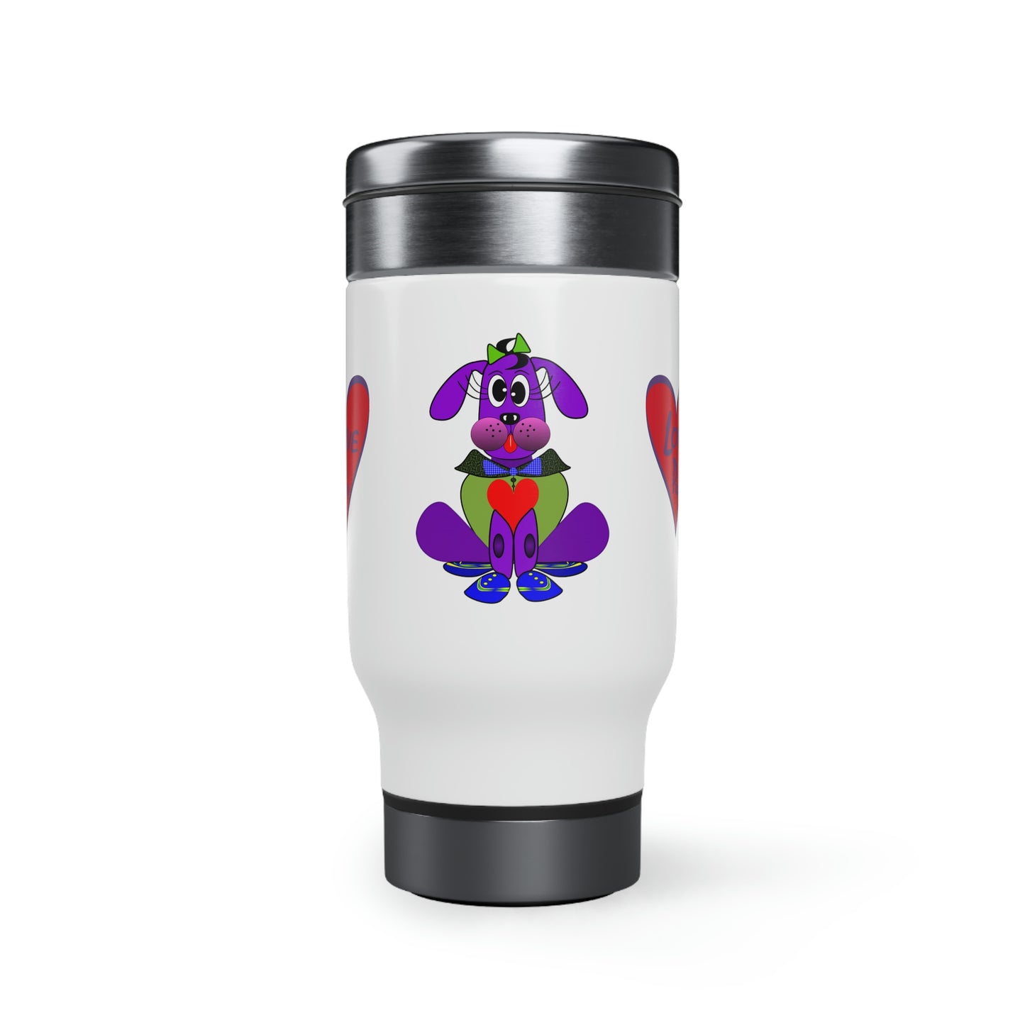 Love Pup 1 Purple BeSculpt Kids Stainless Steel Travel Mug with Handle, 14oz