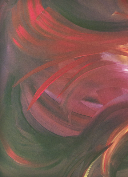 “Fading Out by Bereniche Aguiar — original abstract expressionist painting in deep red, purple, gold, and white tones, glowing with emotional intensity and light.”