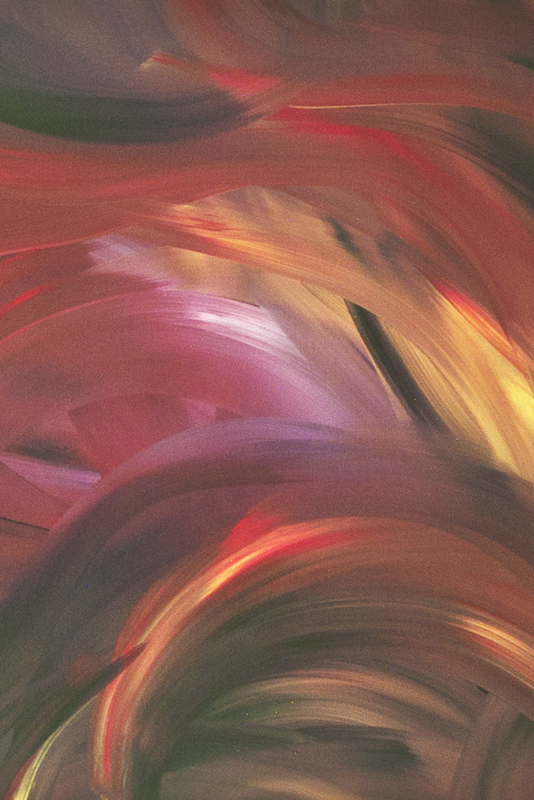 “Fading Out by Bereniche Aguiar — original abstract expressionist painting in deep red, purple, gold, and white tones, glowing with emotional intensity and light.”