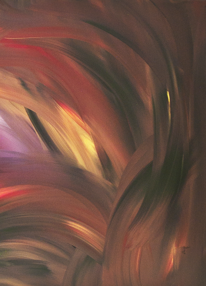 “Fading Out by Bereniche Aguiar — original abstract expressionist painting in deep red, purple, gold, and white tones, glowing with emotional intensity and light.”