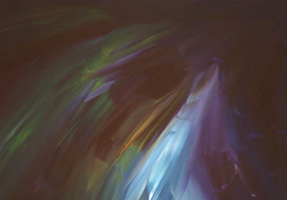 Abstract painting “Holding On” by Bereniche Aguiar — green, blue, and indigo brushstrokes symbolizing inner strength and transformation.