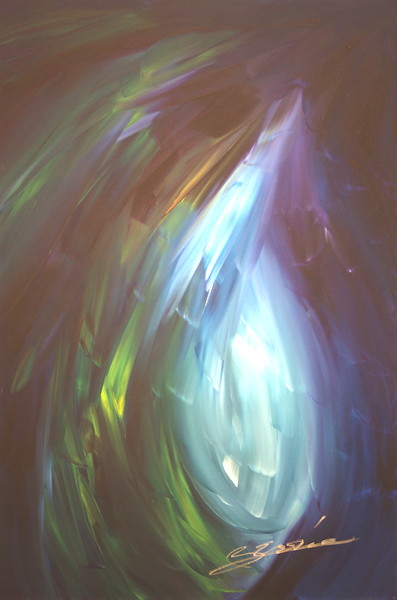 Abstract painting “Holding On” by Bereniche Aguiar — green, blue, and indigo brushstrokes symbolizing inner strength and transformation.