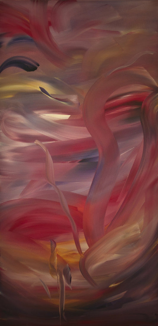 SunRise by Bereniche Aguiar – Abstract expressionist painting with radiant blue, yellow, and red tones symbolizing renewal and light.