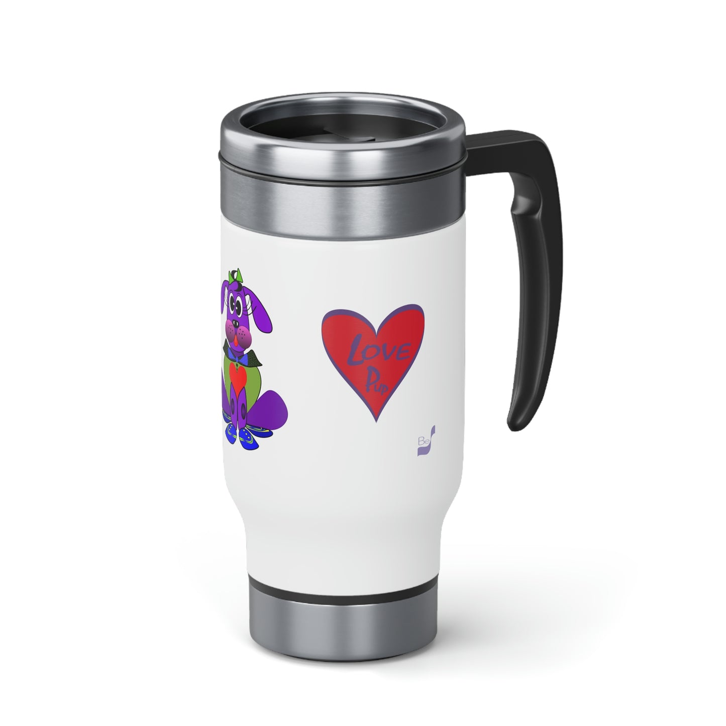 Love Pup 1 Purple BeSculpt Kids Stainless Steel Travel Mug with Handle, 14oz