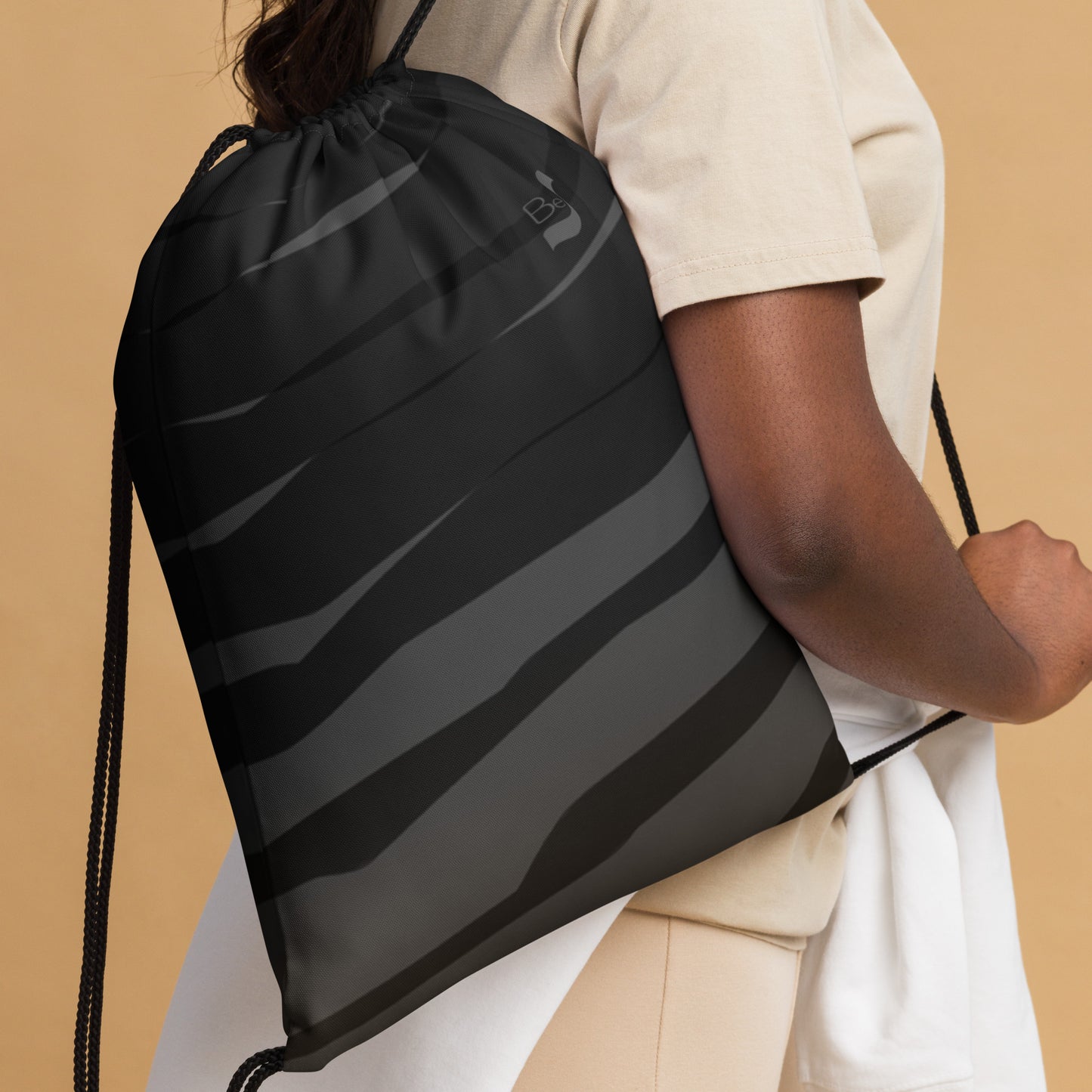 Black H Stripes BeSculpt Drawstring Bag Reflected Pattern