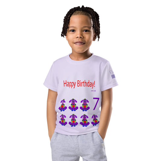 Happy Birthday Love Pup 1 Purple BeSculpt Kids Crew Neck T-shirt Birthday 7 Pups Style 2