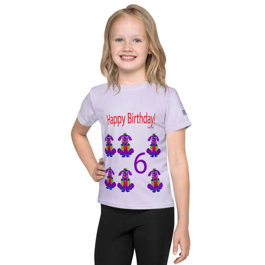 Happy Birthday Love Pup 1 Purple BeSculpt Kids Crew Neck T-shirt Birthday 6 Pup Style 2