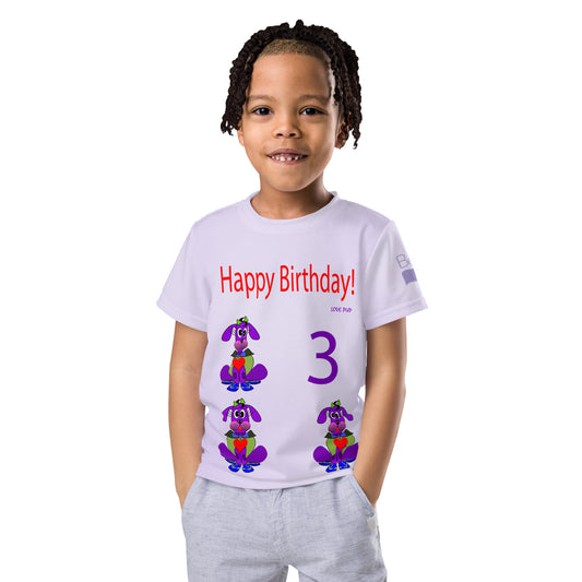 Happy Birthday Love Pup 1 Purple BeSculpt Kids Crew Neck T-shirt Birthday 3 Pup Style 2
