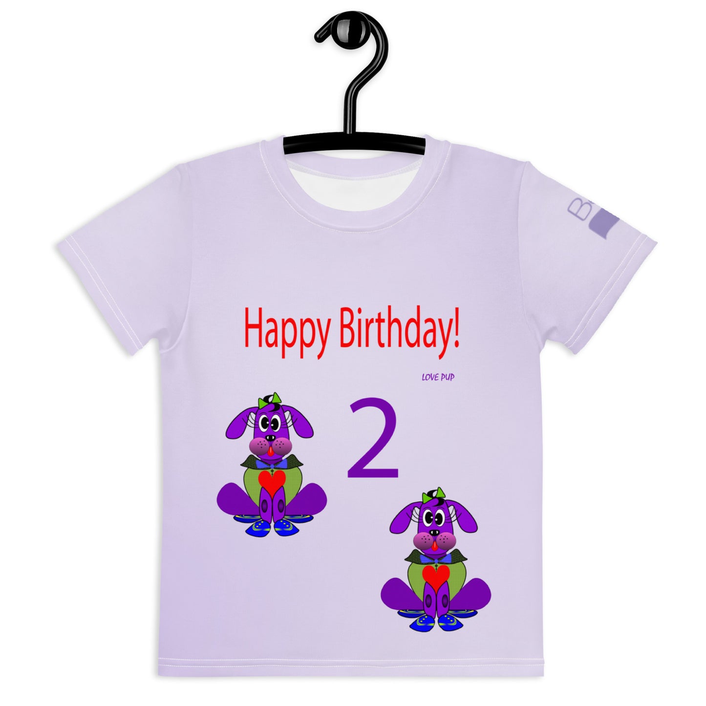 Happy Birthday Love Pup 1 Purple BeSculpt Kids Crew Neck T-shirt Birthday 2 Pup Style 2