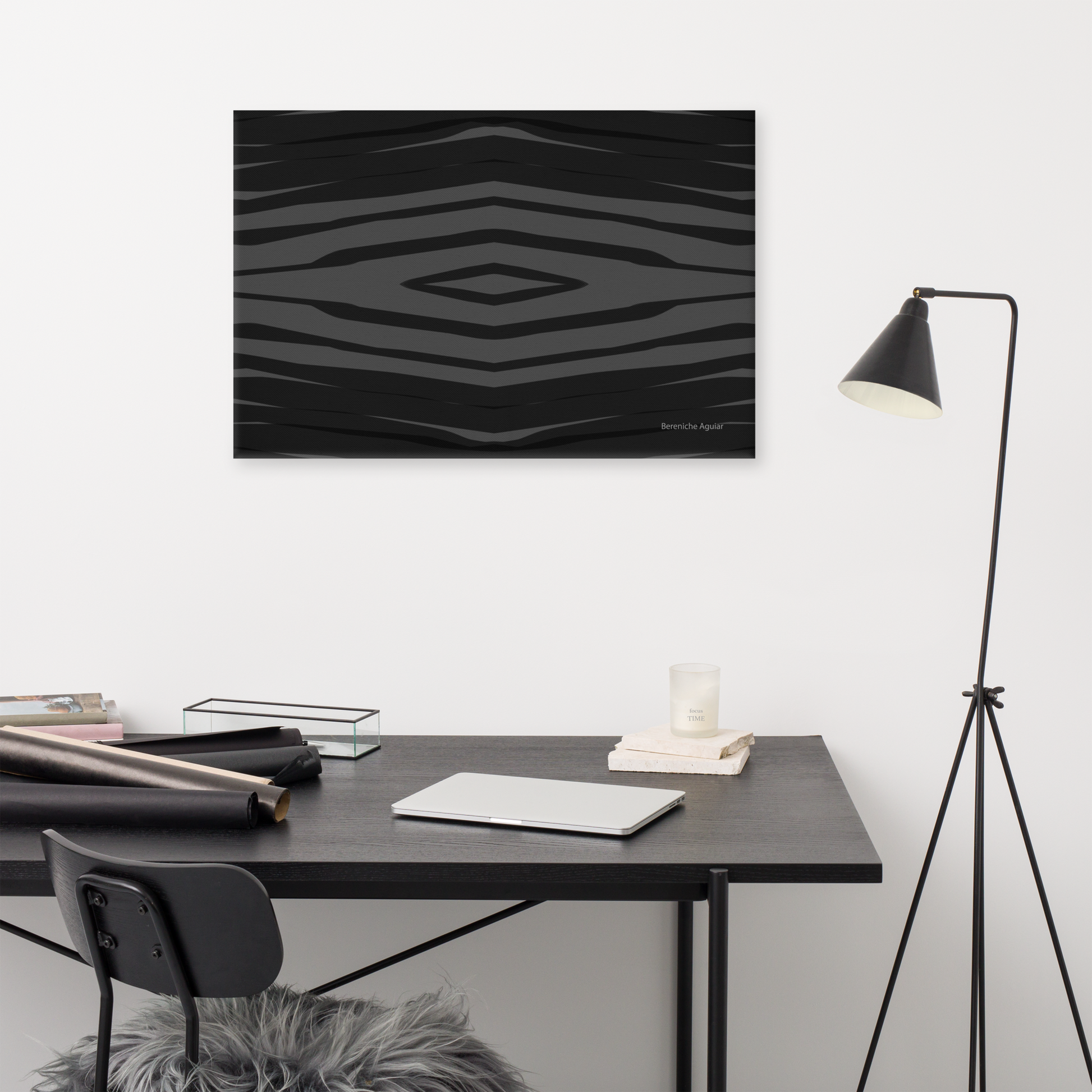 Black H Stripes BeSculpt Abstract Art on Canvas 2