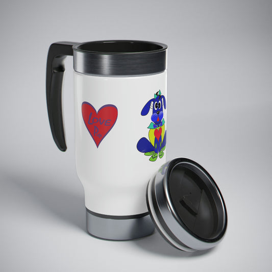 Love Pup 2 Blue BeSculpt Kids Stainless Steel Travel Mug with Handle, 14oz