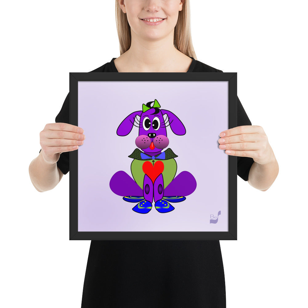 Love Pup 1 Purple BeSculpt Kids Art Framed