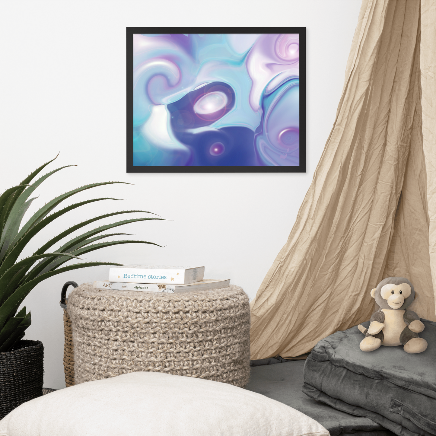 Space Elephant BeSculpt Kids Abstract Wall Art Framed Reversed Image