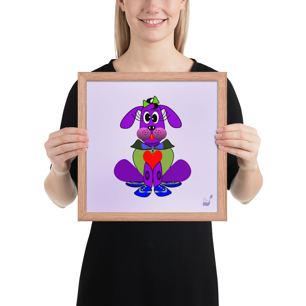 Love Pup 1 Purple BeSculpt Kids Art Framed