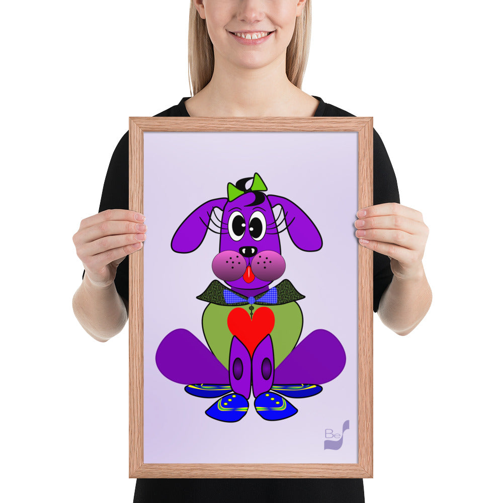 Love Pup 1 Purple BeSculpt Kids Art Framed