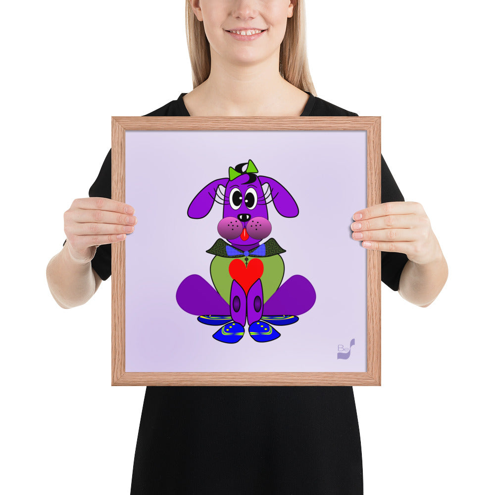 Love Pup 1 Purple BeSculpt Kids Art Framed