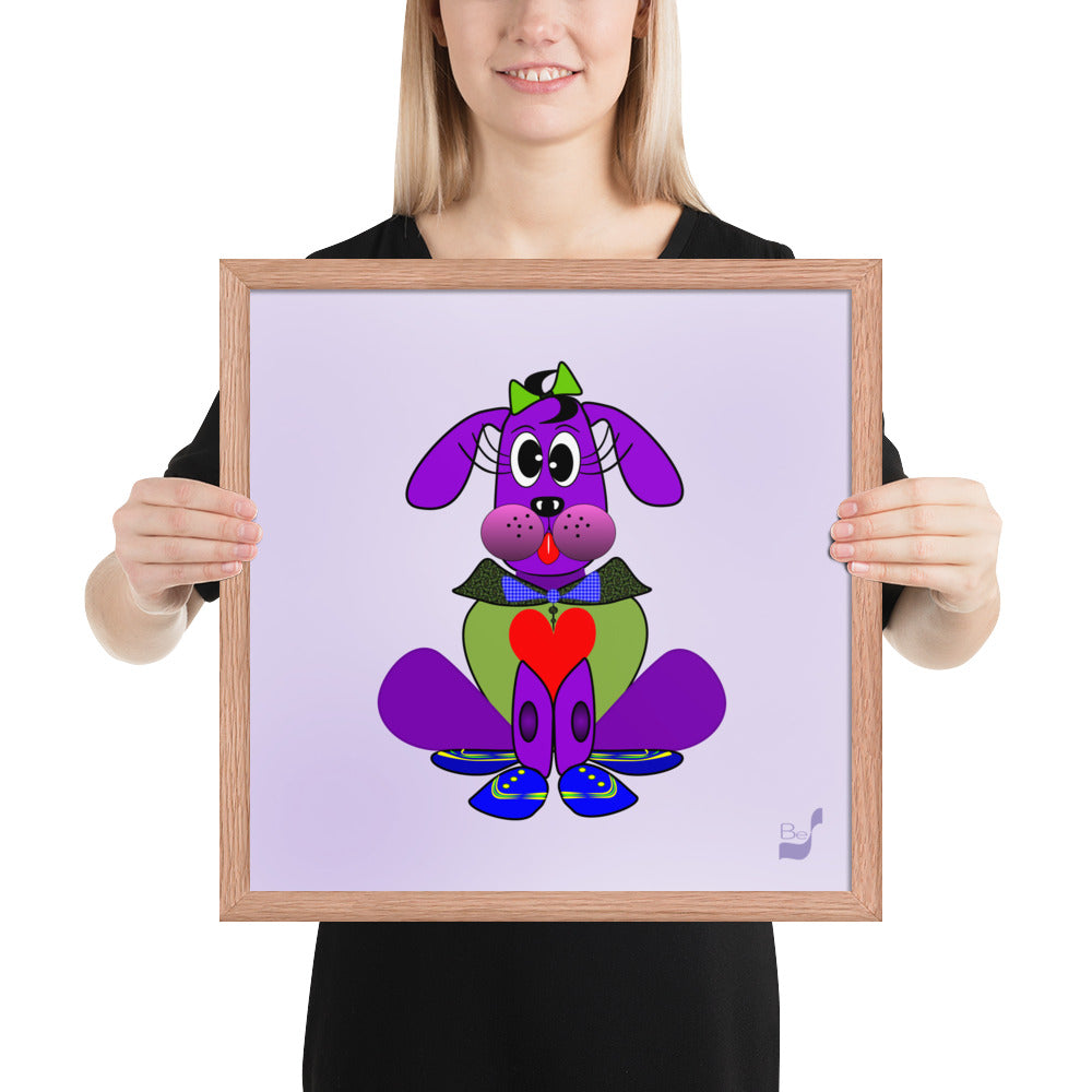 Love Pup 1 Purple BeSculpt Kids Art Framed
