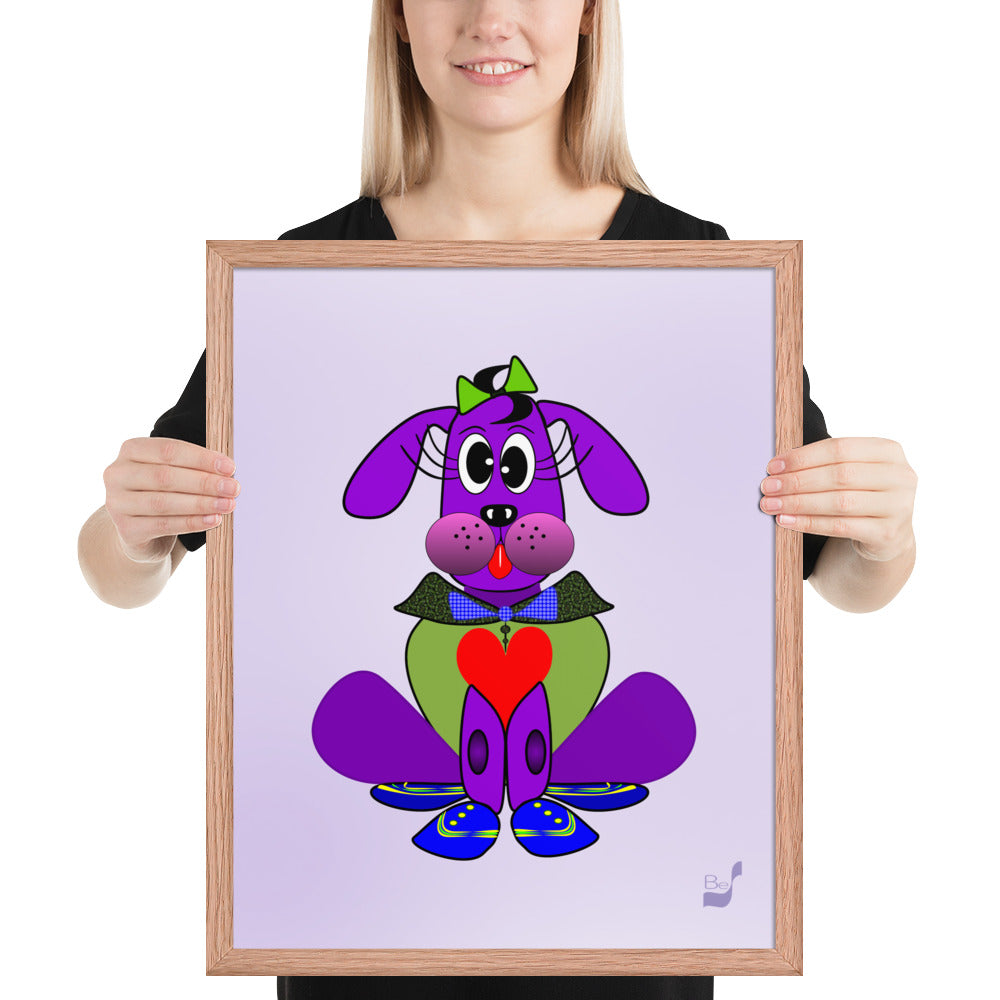 Love Pup 1 Purple BeSculpt Kids Art Framed