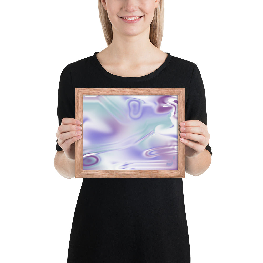 Blue Haze BeSculpt Abstract Art Red Oak Frame