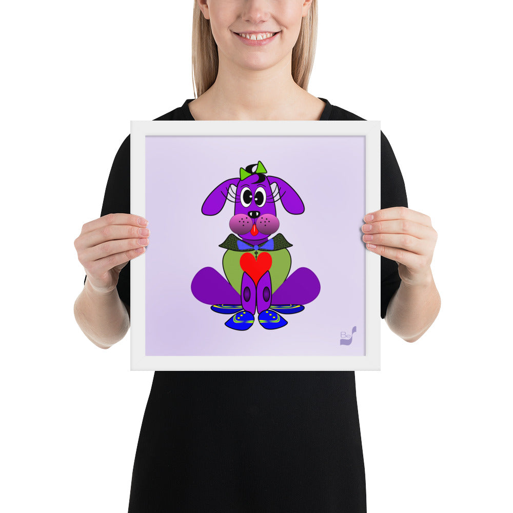 Love Pup 1 Purple BeSculpt Kids Art Framed