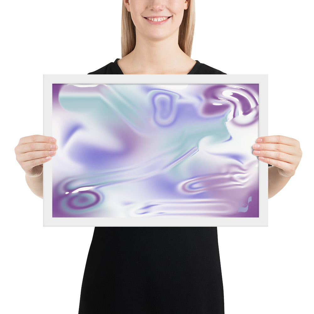 Blue Haze BeSculpt Abstract Wall Art with White Frame Horizontal