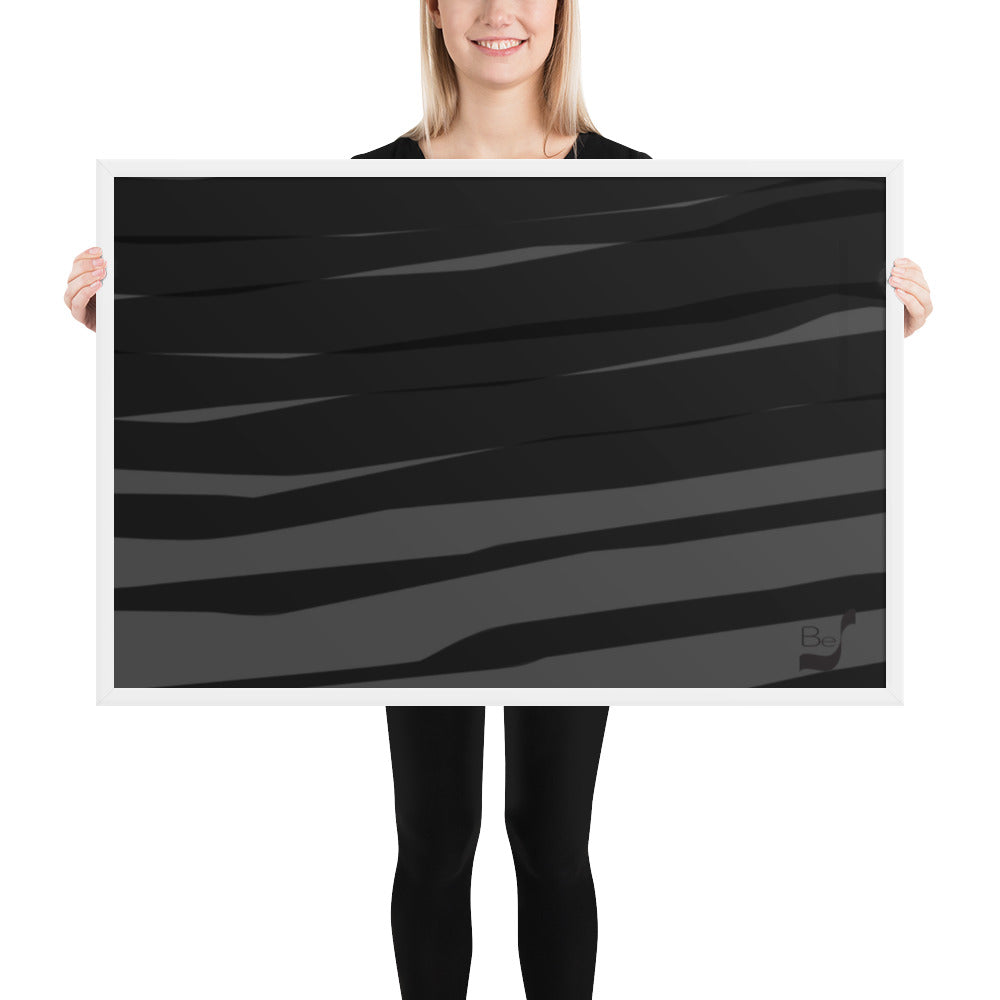 Black H Stripes BeSculpt Abstract Art White Framed