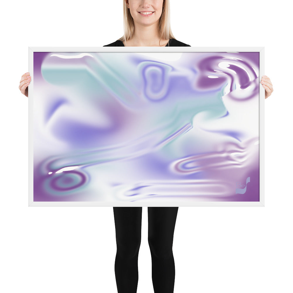 Blue Haze BeSculpt Abstract Wall Art with White Frame Horizontal 