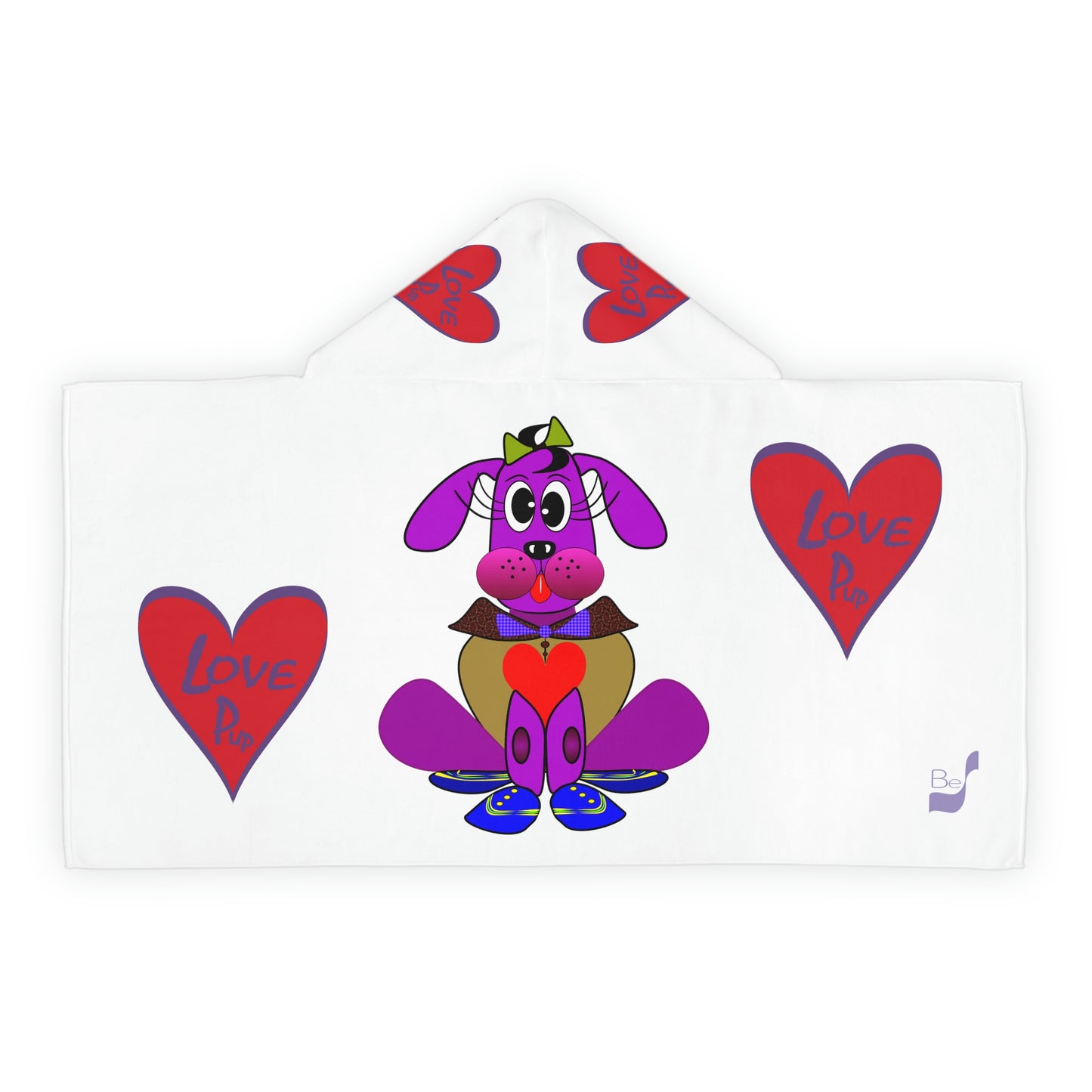 Love Pup 3 Violet BeSculpt Kids Hooded Towel