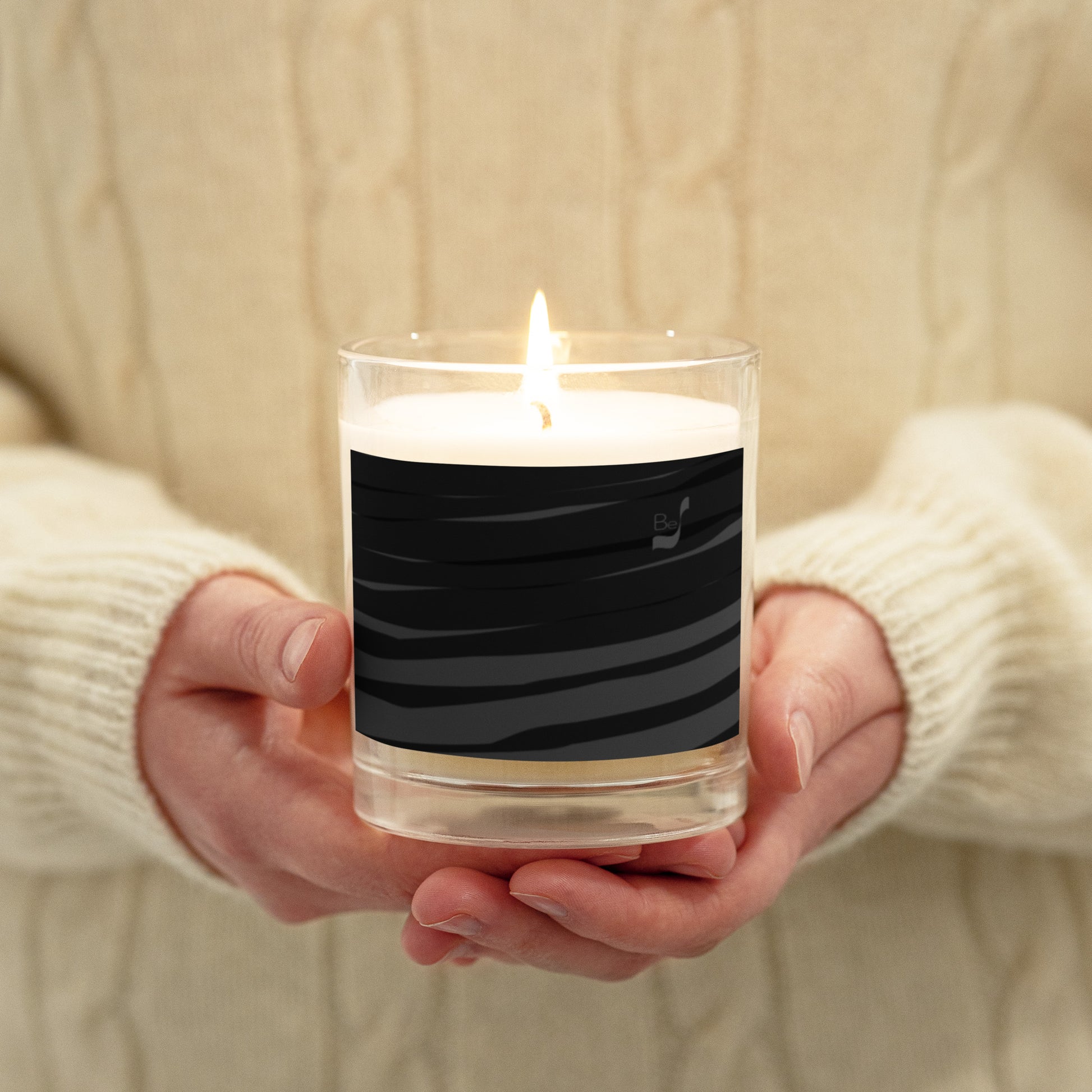 Black H Stripes BeSculpt Glass Jar Soy Wax Candle