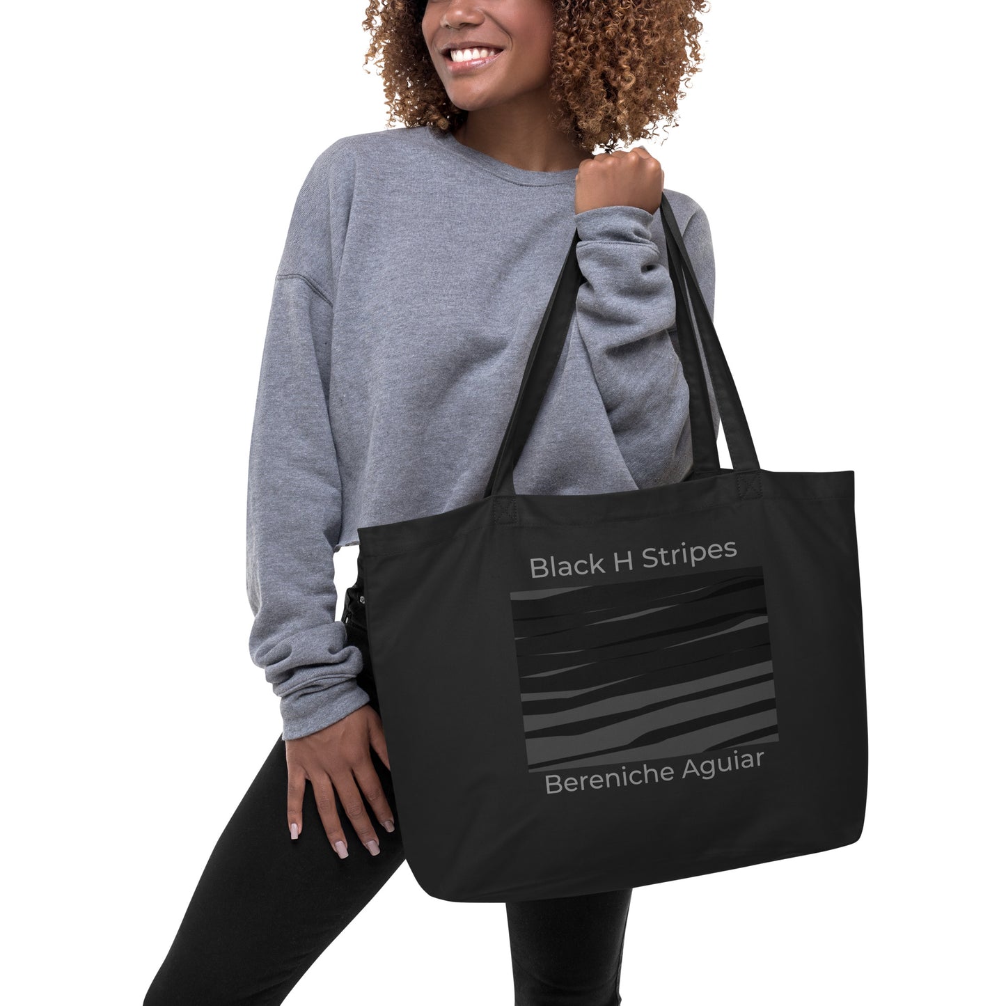 Black H Stripes BeSculpt Large Organic Tote Bag