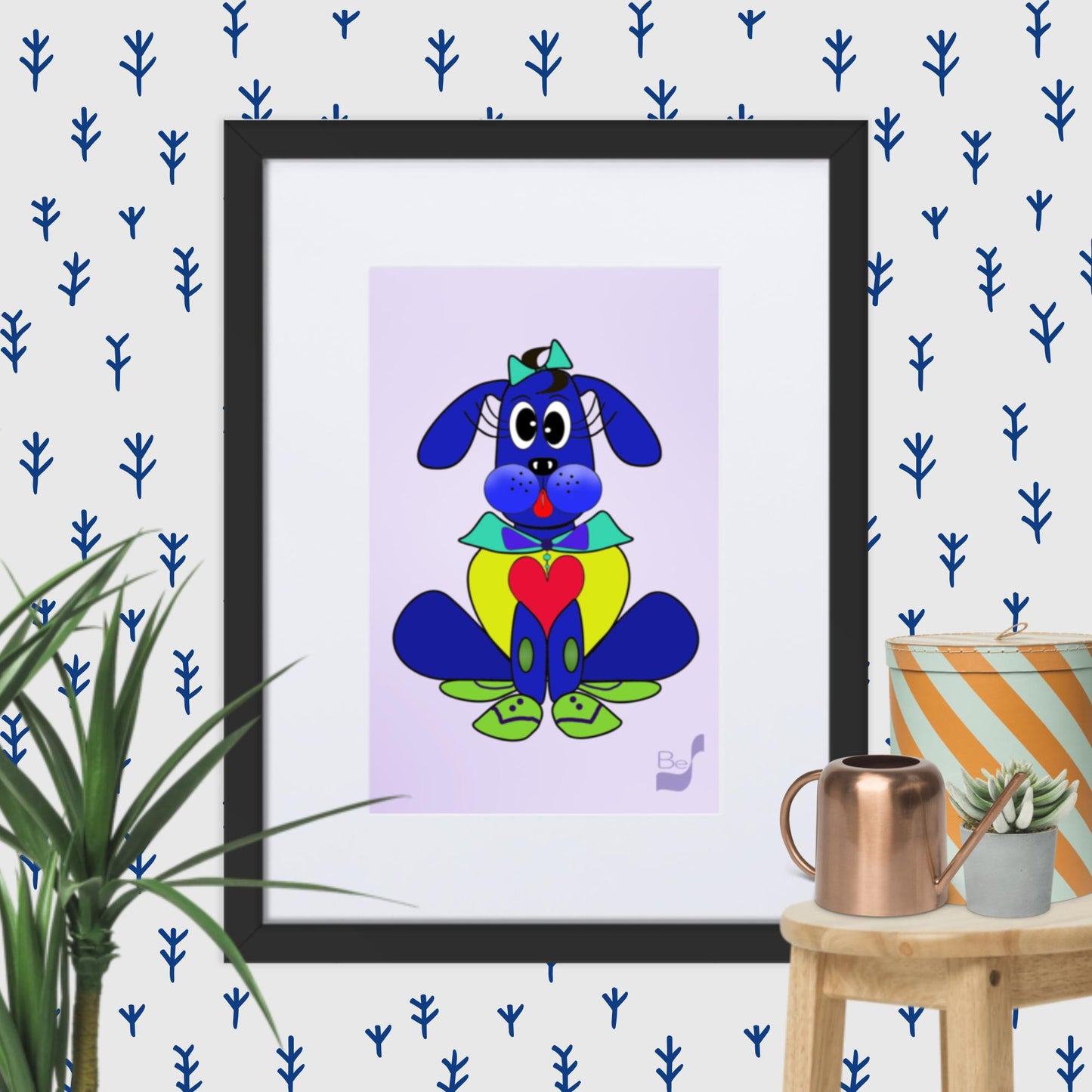 Love Pup 2 Blue BeSculpt with Matboard Framed