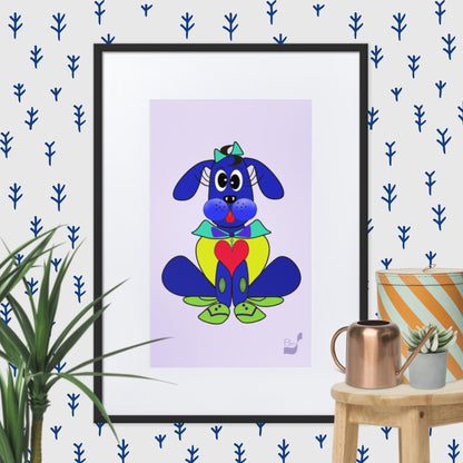 Love Pup 2 Blue BeSculpt with Matboard Framed