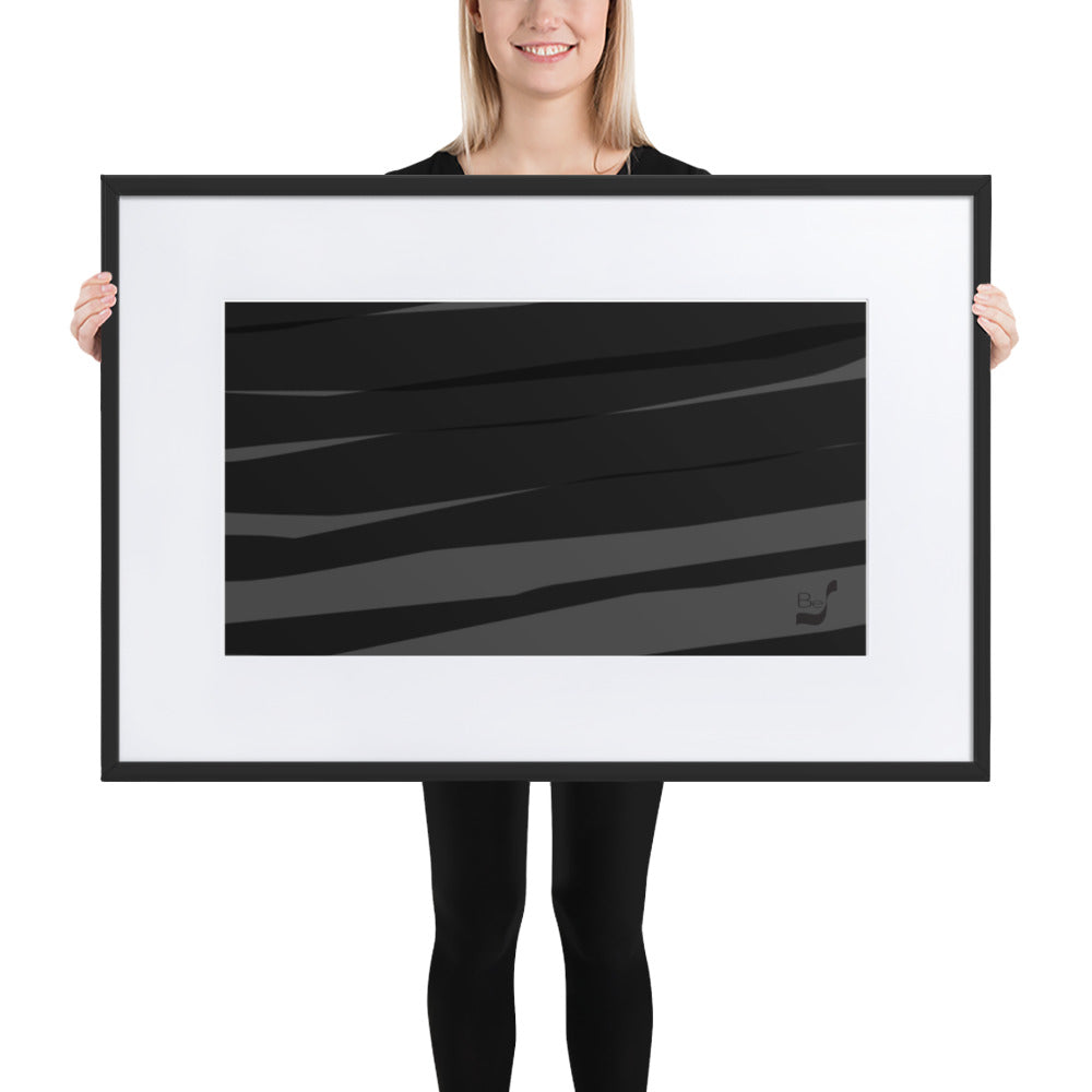 Black H Stripes BeSculpt Abstract Wall Art with White Matboard Framed