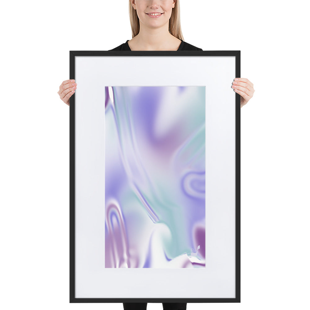 Blue Haze BeSculpt Abstract Art with White Matboard and Black Framed Vertical