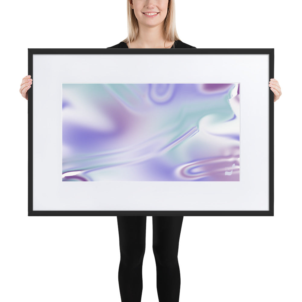 Blue Haze BeSculpt Abstract Wall Art with White Matboard and Black Framed Horizontal