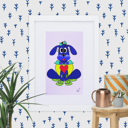 Love Pup 2 Blue BeSculpt with Matboard Framed