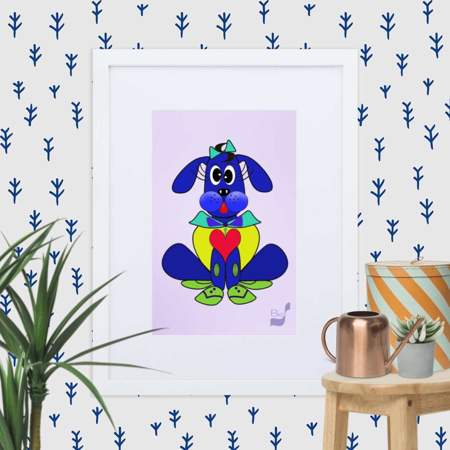 Love Pup 2 Blue BeSculpt with Matboard Framed