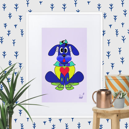 Love Pup 2 Blue BeSculpt with Matboard Framed