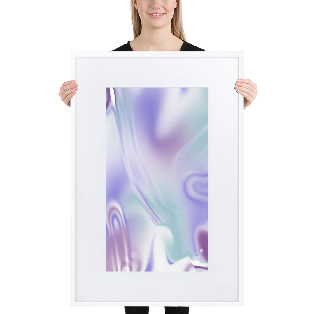 Blue Haze BeSculpt Abstract Art with White Matboard and White Framed Vertical