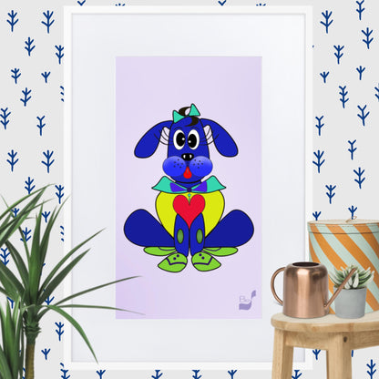 Love Pup 2 Blue BeSculpt with Matboard Framed